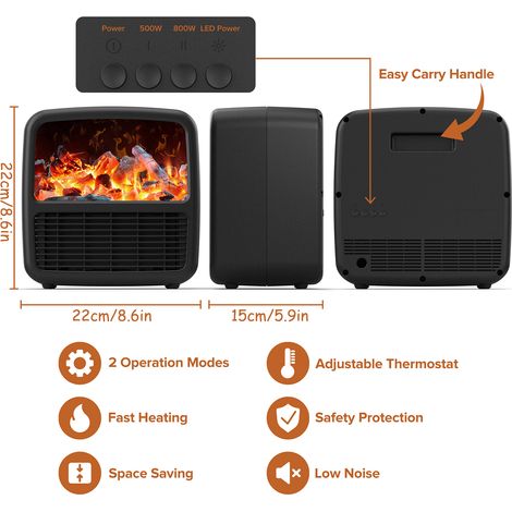 Ventilateur chauffage électrique avec poignée, chauffe-bureau d'hiver pour maison et bureau, protection contre la surchauffe (1/5)