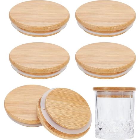 6 Couvercles en Bambou pour Pot, 8.5cm Bouchons de Bouteille Circulaires avec Couvercle Couvercles de Bocaux Réutilisables pour Bocaux à Large Bouche (1/5)
