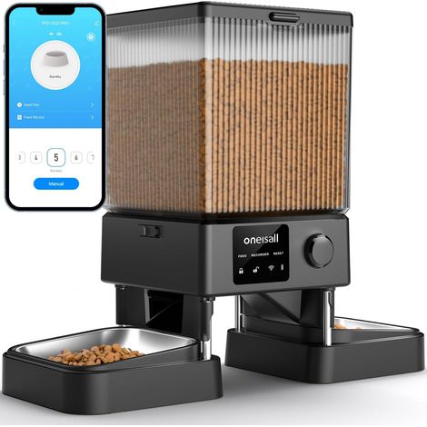 Distributeur Croquettes de 5L Chat Automatique 2 Bols noir