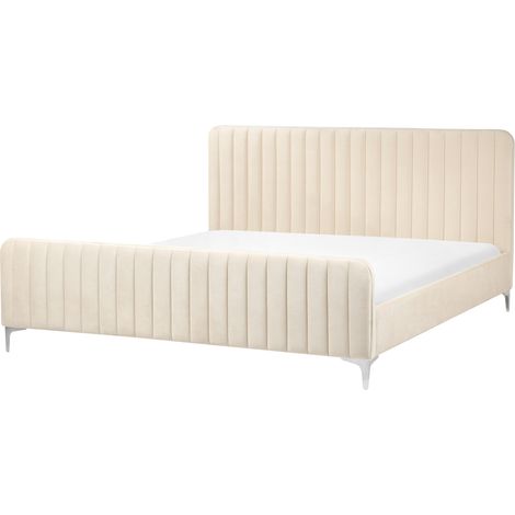 Cama con somier de terciopelo acolchado patas metal 180 x 200 cm beige Lunan
