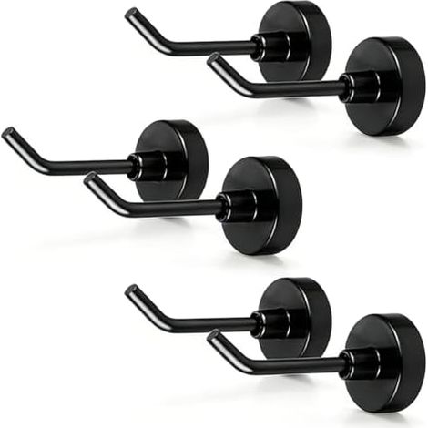 Crochet Aimanté Puissant, 6pcs Crochets Magnétiques de 7cm, Aimantés pour Bateau Croisière, Garage, Cuisine et Réfrigérateur (Noir) - (1/5)