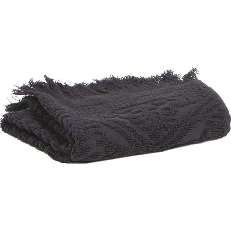 Drap de douche 100% coton coloris carbone serviette de bain douce avec franges - PANGIVO (1/5)