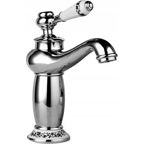 Mitigeur de lavabo rétro chromé en laiton, poignée céramique (1/4)