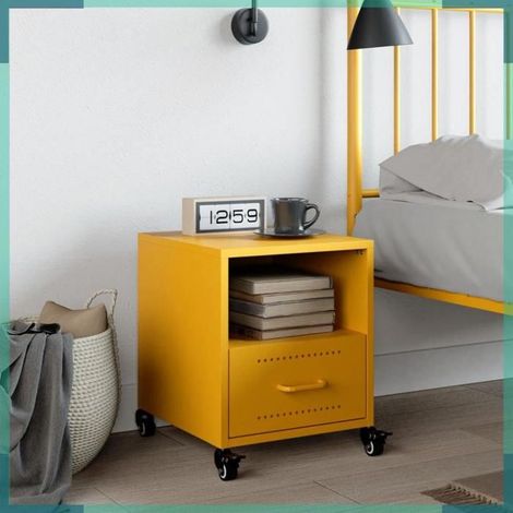 Table de chevet - 846710 - jaune moutarde - acier laminé - 36 x 39 x 43,5 cm (1/5)