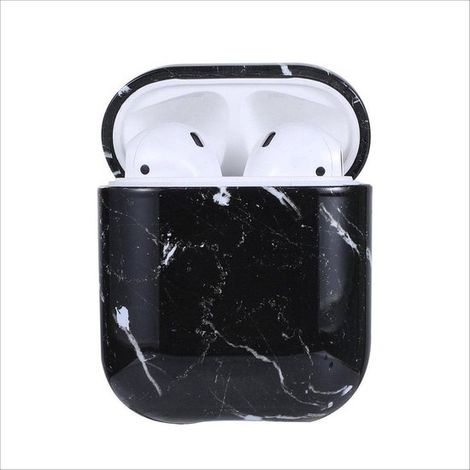 OFFRE COMBINÉE - Étui rigide de protection en marbre blanc et marbre noir pour Apple AirPods 1 et 2 (1/3)