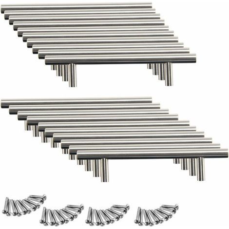 20pcs Poignée Bâton De Porte Cuisine Meuble Placard inoxydable,Ø12mm Poignée barre de porte d’Armoire avec Vis,Poignée d'armoire Poignée de tiroir Poignée en T (96mm (Entraxe de trous) (1/4)