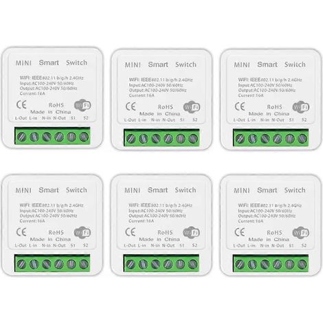 Module interrupteur intelligent Tuya Mini Wifi compatible avec la commande bidirectionnelle pour la maison connectée et compatible avec l'application Smart Life et la commande vocale Alexa. (1/5)