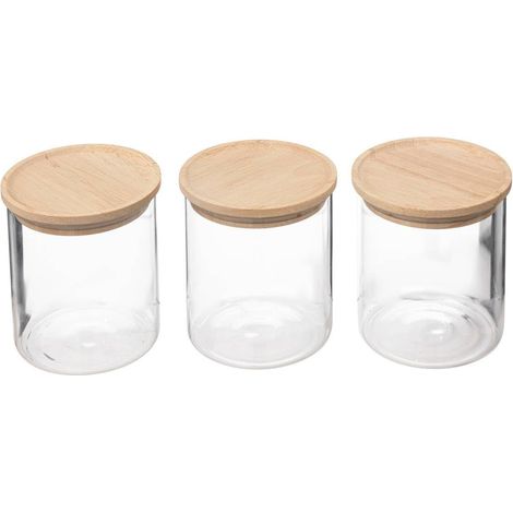 Lot de 3 Bocaux en Verre, Couvercle Hermétique Bambou, 350 ml, 8,5 x 10,5 cm - Pour Rangement Cuisine, Épices (1/5)