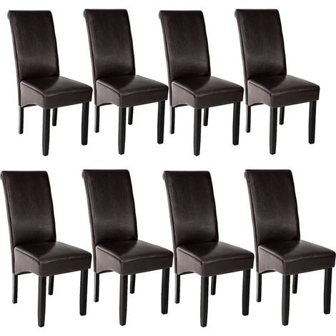 Lot de 8 Chaises de Salle à Manger marron foncé aspect simili cuir avec pieds en bois résistants (1/5)