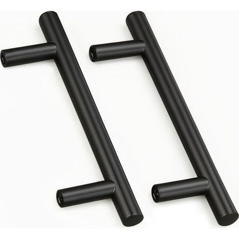 Schranktürknauf – 2 Stück, schwarzer Edelstahl, 128 mm Lochabstand + Schrauben – für die Küche (1/5)