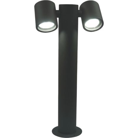 Lampioncino Lampione Paletto LED da giardino IP44 con doppio faretto orientabile, attacco GU10, 440mm, design moderno per vialetti e aiuole Grigio scuro