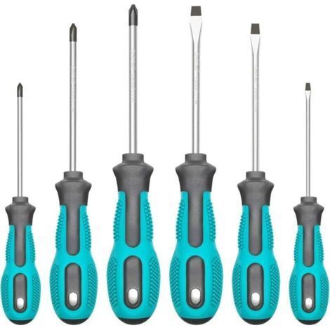 PA Ce jeu de tournevis magnétiques comprend 3 tournevis cruciformes, 3 tournevis plats et un tournevis à douille professionnel avec une poignée antidérapante et rembourrée. (1/4)
