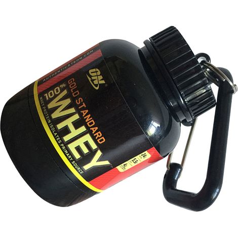 Bouteille vide de 100 ml en plastique pour poudre de protéines avec porte-clés, idéale pour les voyages sportifs.