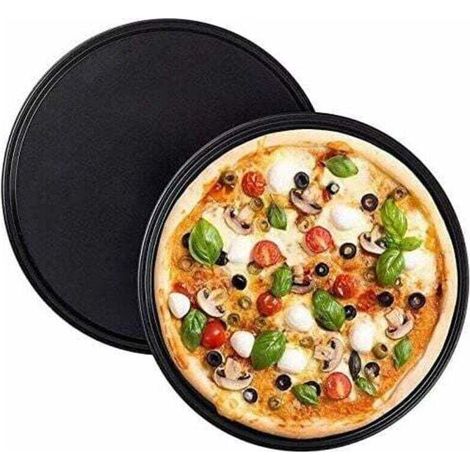 2 PCS Plaque Pizza, Revêtement Anti-adhérent, Plaque à Pizza Ronde,Pizza antiadhésifs en Acier au Carbone Plateau Four à la Cuisinière Barbecue, pour les Restaurants et Cuisson Pizzas Maiso