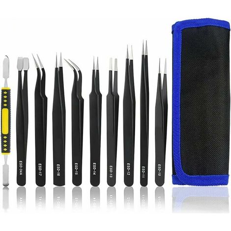 10 pinzas de acero inoxidable antiestáticas y antimagnéticas multiestándar, perfectas para electrónica de laboratorio, joyería, belleza y trabajos de detalle. (1/5)