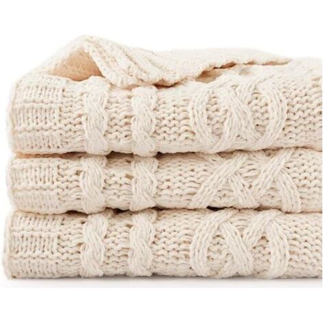 BUNTHAUS Couverture de jet de crème de 130x170cm pour la chaise de canapélit de canapé, couverture en tricot crème, jet de canapé blanc décoratif chaud et confortable doux, couverture de lit (1/5)