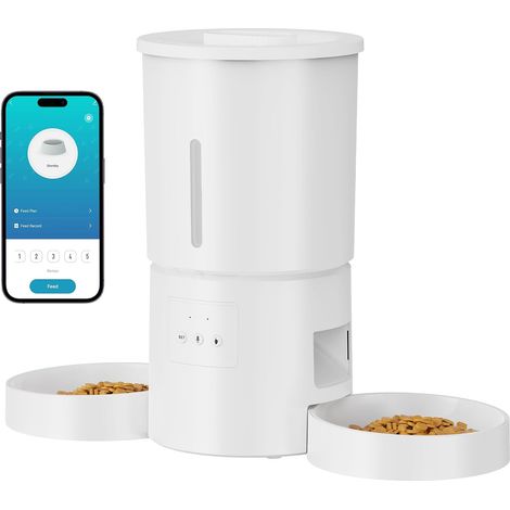 Automatic Cat Feeder with 2 Bowls: Distributeur Automatique de Croquettes Chien/Chat 5L avec Minuterie WiFi 2.4G - Design Double Gamelle avec APP pour Multi-Chats (1/5)