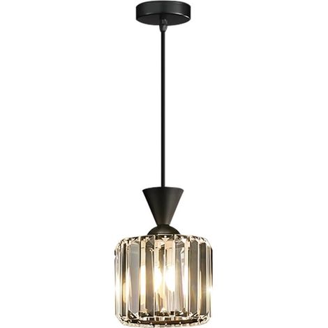 Suspension en cristal, lampe suspendue en métal noir avec abat-jour en verre, douille E27, luminaires décoratifs for couloir, plafonniers minimalistes modernes (1/5)
