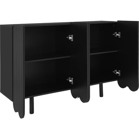 Buffet en MDF noir avec portes sculptées en forme de goutte, 120 x 37,5 x 80,8 cm (1/5)