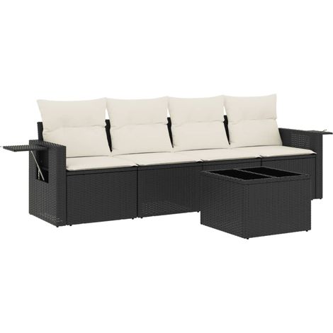 Set Divani da Giardino 5 pz Salotto da Giardino con Cuscini in Polyrattan Nero (1/5)