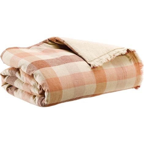 VIVARAISE - Plaid Vivaraise Kate en lin recyclé et coton - Terracotta (135 x 200 cm)