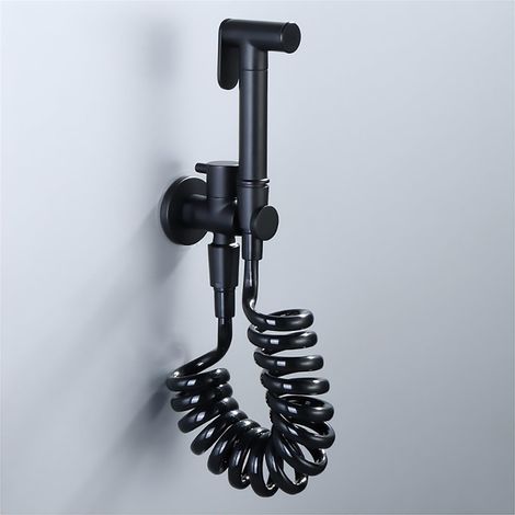 Douchette WC Noir, Kit de Pulvérisateur de Bidet à Main Haute Pression Pulvérisateur de Toilettes Mural Laiton Kit de Bidet de Toilette avec 3m Tuyau, pour L'hygiène Personnelle (1/5)