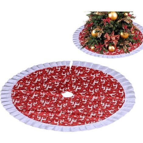 36-inch Christmas tree skirt with decorations and ground mat, large skirts for fir trees (C)