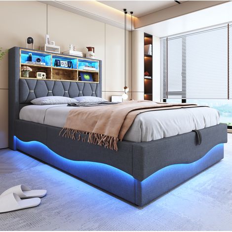 Letto 140x200 cm in metallo grigio, con contenitore per camera, senza materasso - FLORAGRACE (1/5)