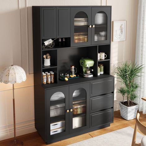 Meuble haut buffet avec portes en acrylique cintrées, placard de rangement pour cuisine, armoire bar à étagères ouvertes, meuble avec éclairage LED multicolore contrôlable par application, rangement p (1/5)