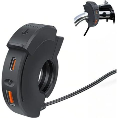 Chargeur USB Moto 48W, 2 Ports (QC3.0 18W + PD3.0 30W) avec Interrupteur IP65, Prise USB-C 12-24V - Charge Rapide pour Voyage/Aventure/Extérieur - Compatible Téléphone/GPS/Caméra (1/5)