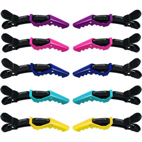 Juego de 10 pinzas para el cabello tipo cocodrilo, pinzas de plástico profesionales, pinzas antideslizantes, pinzas duraderas (de colores) (1/5)