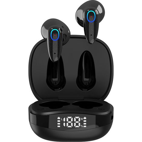 JS59 Custom Mold Neue kabellose TWS Dual-Ear-Kopfhörer mit Touch-Steuerung, geringem Stromverbrauch, Ledertextur, Stereo 5.1 Bluetooth -- KS55 Schwarz (1/4)