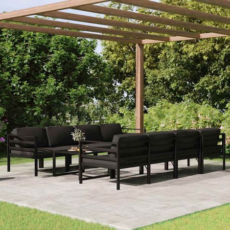 vidaXL Set muebles de jardín 9 pzas y cojines aluminio gris antracita (1/5)