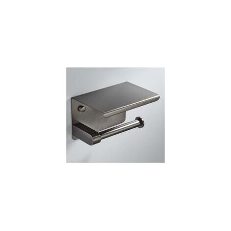 Soporte para papel higiénico de pared gris, no requiere perforación, acero inoxidable 304 con estante para baño - Crezuo (1/4)