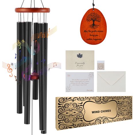 Mophorn 1042 mm Windspiel mit tiefem Ton und 6 Röhren, einzigartiges großes Gedenk-Windspiel für Terrasse, Veranda, Außendekoration, schwarz