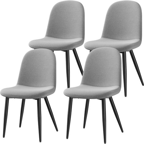 Lot de 4 Chaises, Pieds en métal, Dossier Assise rembourrée pour Cuisine Salon Chambre Bureau - 44x54x85 cm - Tissu en lin