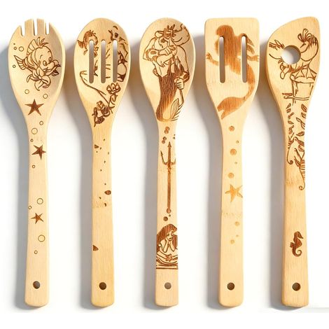 5 Pièces Cuillère en Bambou, Design Sirène, Usile Cuisine, Résistant, Cadeau Fête
