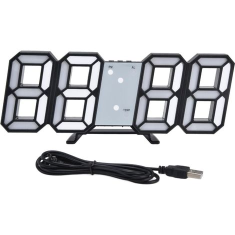 Reloj de pared digital  , diseño moderno, pantalla de temperatura, alarma, control de sonido, apagado automático, LED, color negro (1/5)