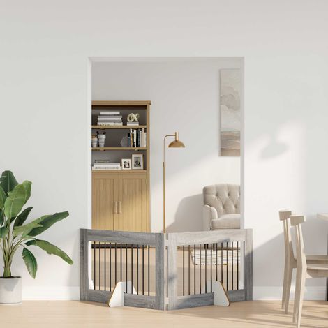 vidaXL Puerta para perros plegable con soportes 2 uds. Sonoma gris (1/5)