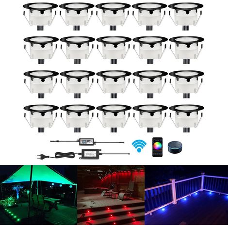 10 Spot LED Eclairage Extérieur Encastrable Sol Terrasse Bois,45mm Spots Encastré Extérieur Fait en IP67 DC12V 1W Avec Alimentation EU Pour Jardin Escalier Patio RGB (1/5)