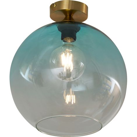 QAZQA Lampada da soffitto sandra - Art déco - Vetro,Metallo - Blu/Ottone - Sfera Max. 1 x Watt