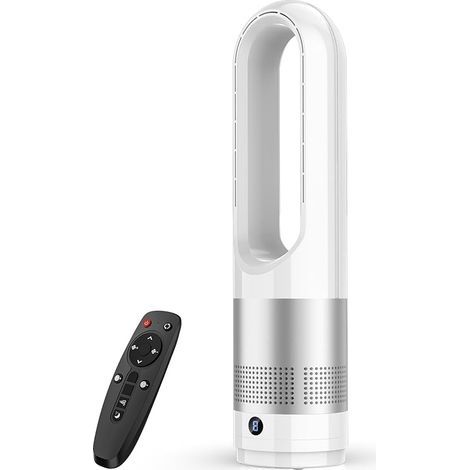 Purificateur d'air 3 en 1, ventilateur sans pales avec télécommande, oscillation à 80°, minuterie de 8 heures, silencieux, commande tactile, air frais, sûr sans pales, (couleur blanche, 18 pouces), ad