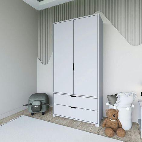 Armoire penderie blanche 2 portes, style moderne BYRON