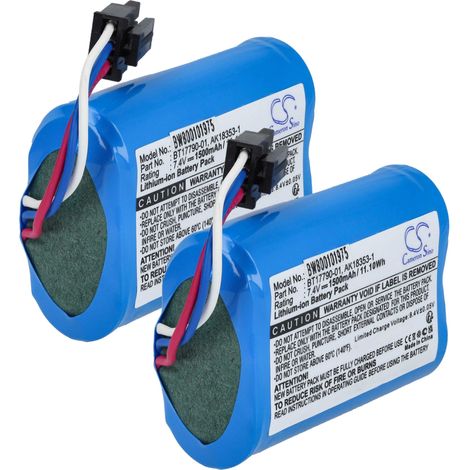 vhbw 2x batería reemplaza Zebra BT17790-1, BT17790-2, AK18353-1 para impresora, copiadora, escáner, impresora etiquetas (1500 mAh, 7,4 V, Li-Ion)