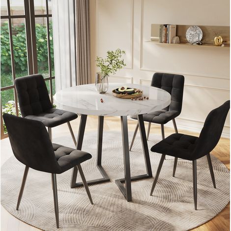 Set tavolo e sedie 5 pezzi, tavolo rotondo 80 cm e 4 sedie in velluto DESVIAE (1/5)