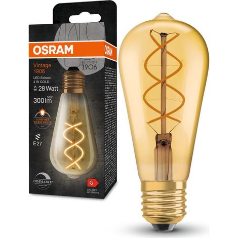 Osram Vintage 1906, Lampada Led E27, Filamento Dorato, 4W 2000K, Dimmerabile