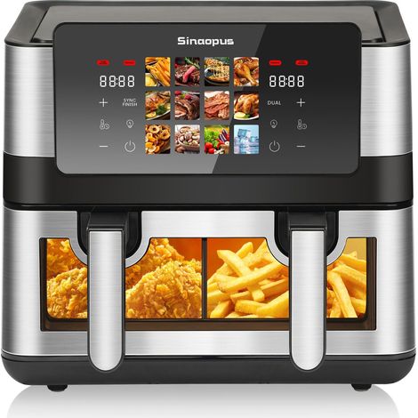 Friteuse à air chaud 35x27x32 cm en ABS+PC noire, double chambre pour famille – MEUBLIV (1/5)