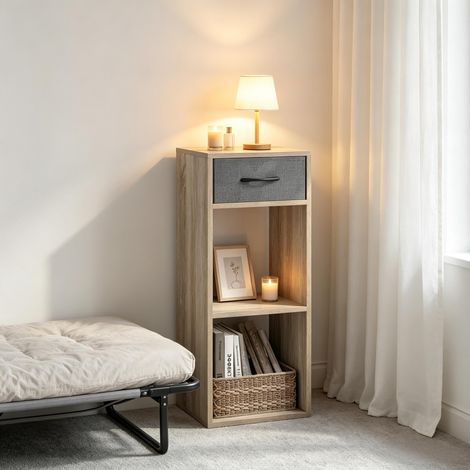Bibliothèque ouverte sur pied avec tiroir en tissu, étagère d'exposition et cubique – rangement salon, chambre, bureau (1/4)