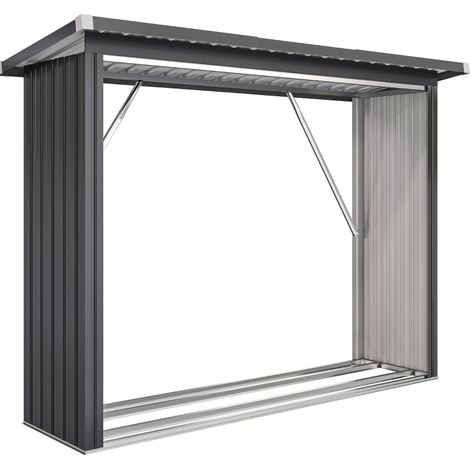 Brennholzunterstand aus Stahl mit erhöhtem Boden und Pultdach, 213 x 66,5 x 150 cm, dunkelgrau (1/5)