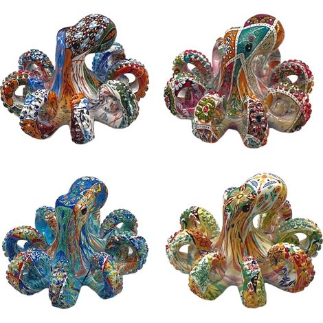 Figurine de pieuvre en résine colorée - Décoration marine
